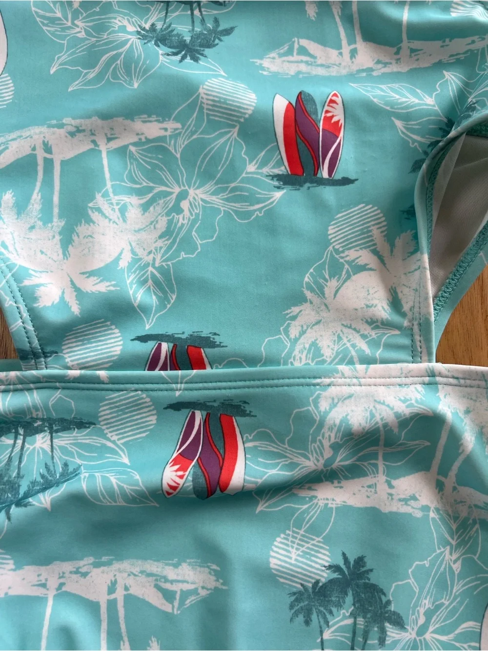 OshKosh B’gosh Girls Tropical Cutout One Piece Swimsuit Aqua Surf Print Size 10
